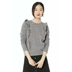 J Crew Mercantile Ruffle Sweatshirt Sweater Gray Round Neck Casual Womens Small